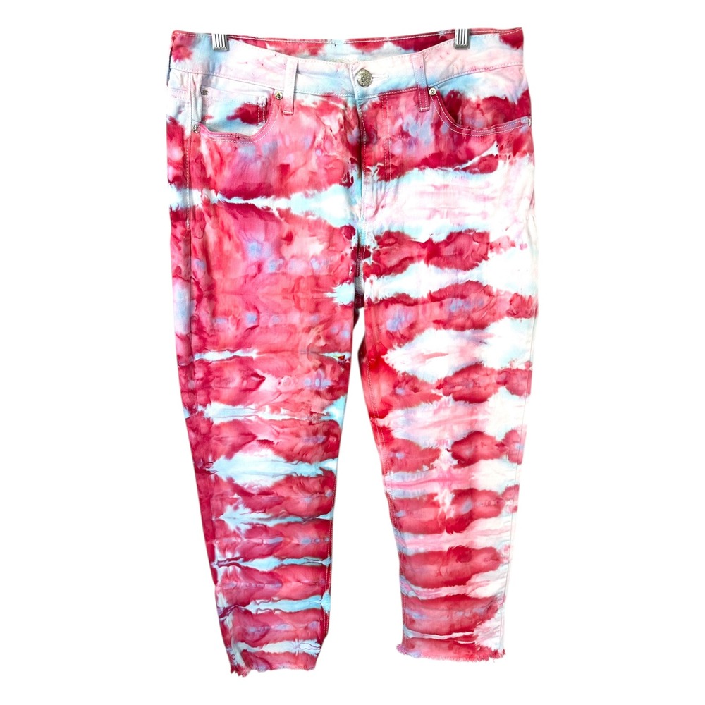 Seven7 Size 14 Cropped Jeans Handmade Tie Dye High‎ Rise Ankle Frayed Hem 1013